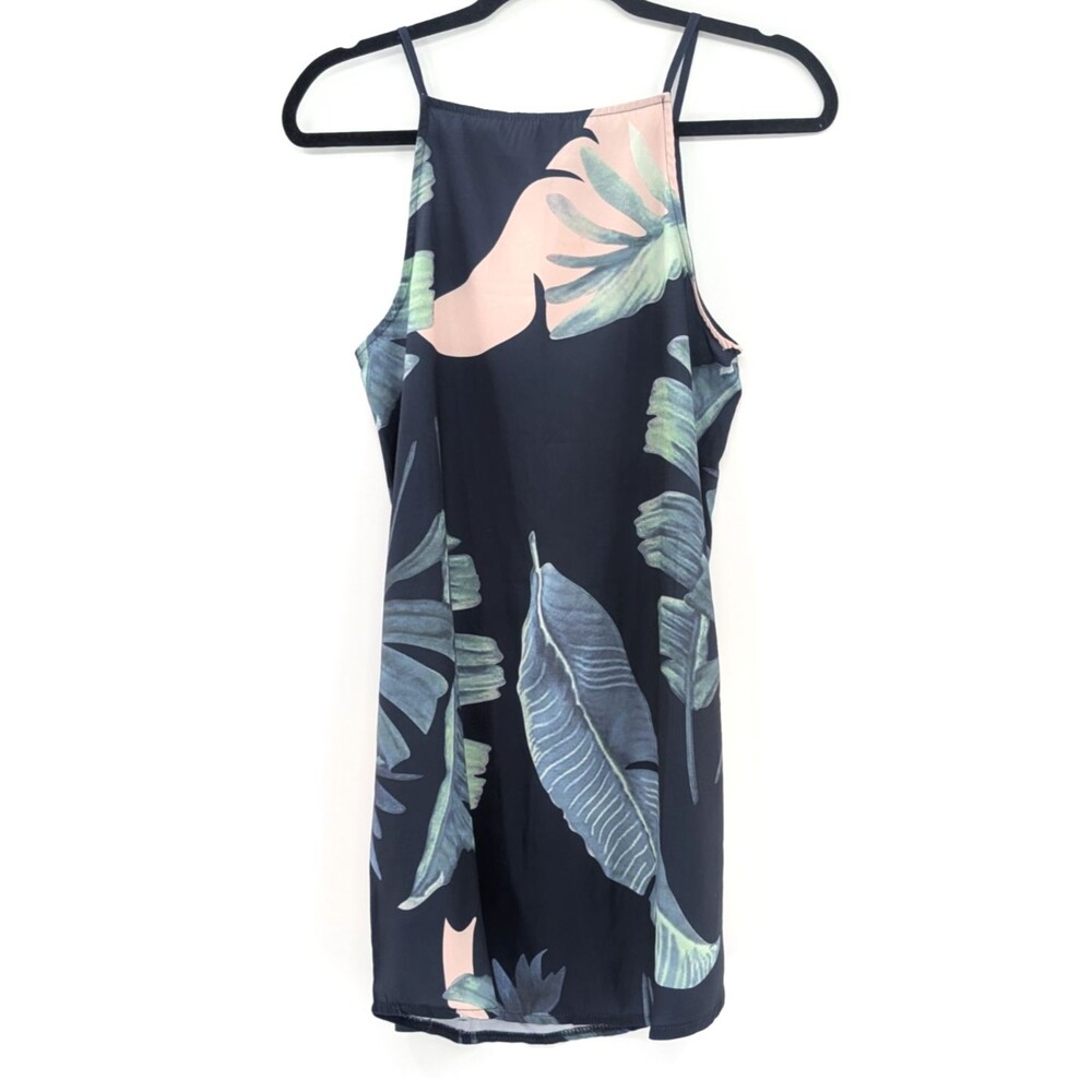 Blooming Jelly Navy Tropical Leaf Print Sleeveless Knee Length Dress Size Medium